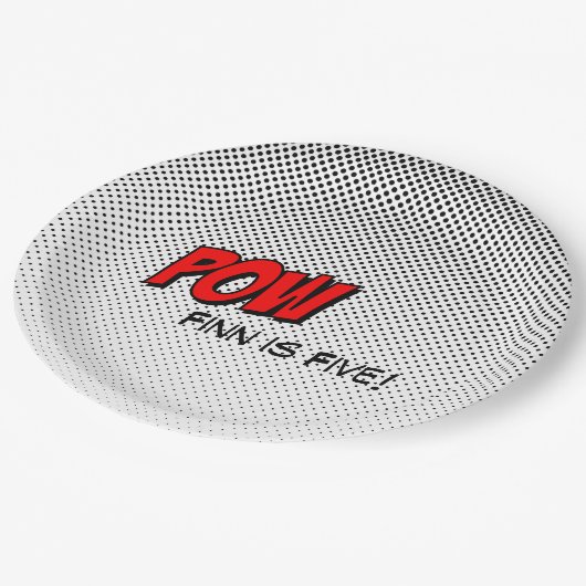 Superhero Anpassbare Papierplatte - rotes POW Pappteller (Schrägansicht)