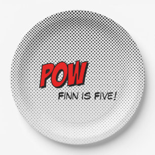 Superhero Anpassbare Papierplatte - rotes POW Pappteller