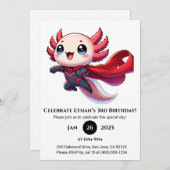 Superhero Axolotl Birthday Einladung (Vorne/Hinten)
