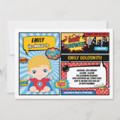 Superhero Baby Boy Dusche / Comic Buch Blonde Hair Einladung (Vorderseite)
