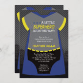 Superhero Baby Dusche Einladung, blau, schwarz Inv Einladung (Vorne/Hinten)