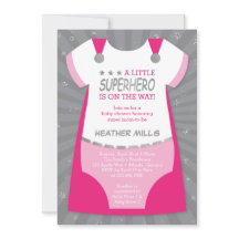 Superhero Baby Dusche Einladung, Rosa, Silver Inv.
