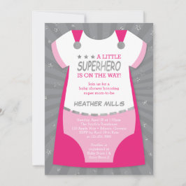 Superhero Baby Dusche Einladung, Rosa, Silver Inv. Einladung