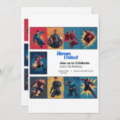 Superhero Bash Birthday Einladungskarte Einladung (Vorne/Hinten)