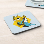Superhero bee cartoon beverage coaster getränkeuntersetzer (Linke Seite)