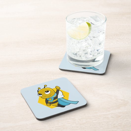 Superhero bee cartoon beverage coaster getränkeuntersetzer (Rechte Seite)