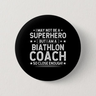 Superhero Biathlon Coach Funny Lucco Button