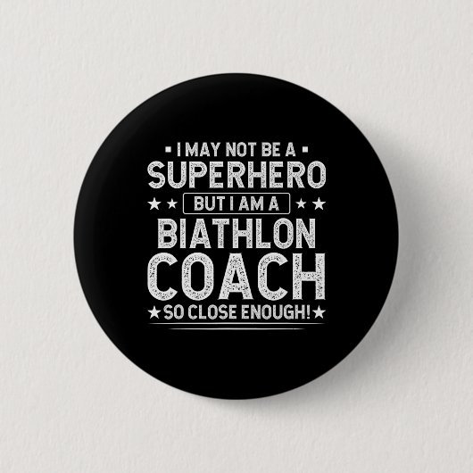 Superhero Biathlon Coach Funny Lucco Button (Vorderseite)
