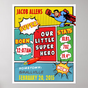Superhero Birth Announcement - Wall Art Poster