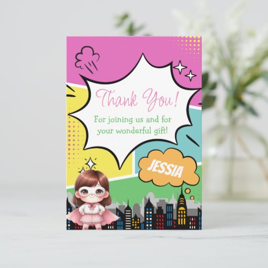 Superhero Birthday Dankeskarte (Stehend Vorderseite)