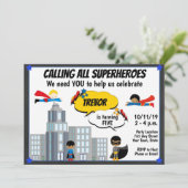 Superhero Birthday Einladung (Stehend Vorderseite)