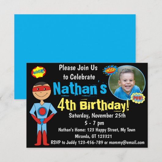 Superhero Birthday Einladung (Vorne/Hinten)