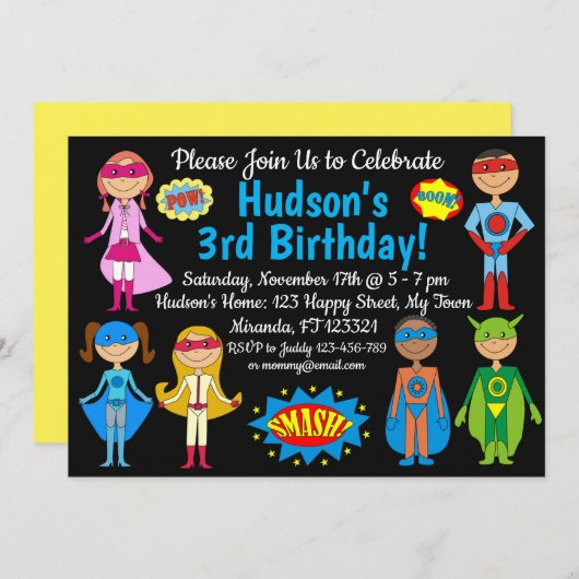 Superhero Birthday Einladung (Vorne/Hinten)