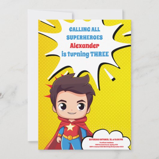 Superhero Birthday Einladung (Vorderseite)