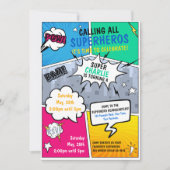 Superhero Birthday Einladung Comic Style (Vorderseite)