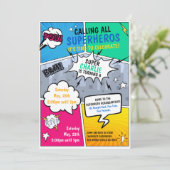 Superhero Birthday Einladung Comic Style (Stehend Vorderseite)