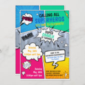 Superhero Birthday Einladung Comic Style (Vorne/Hinten)