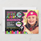 Superhero Birthday Einladung Pink Superhero Party (Vorderseite)