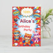 Superhero Birthday Invitation card Einladung (Stehend Vorderseite)