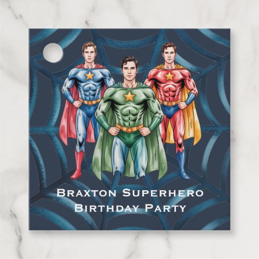 Superhero Birthday Party für Jungen Danke Geschenkanhänger (Vorderseite)