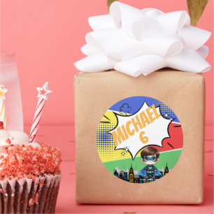 Superhero Birthday Runder Aufkleber