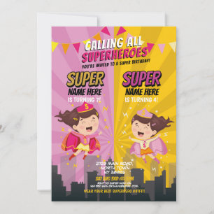 Superhero Birthday Sister Pink Gelbe Gelbe Gelbe P Einladung