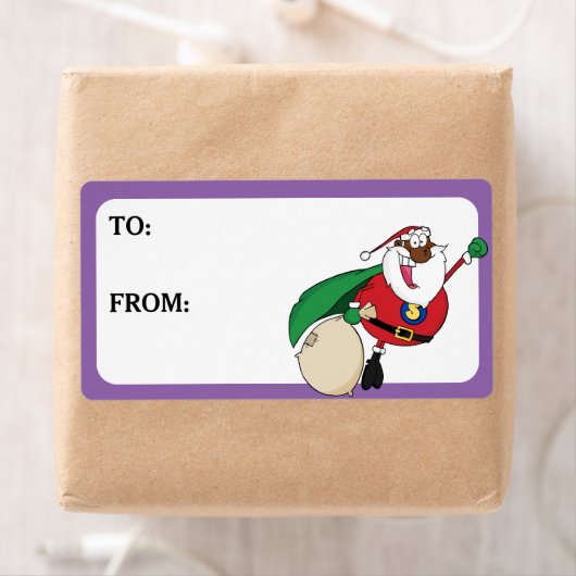 Superhero Black Santa bedrucktes Geschenklabel (Insitu)