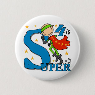 Superhero Boy 4. Geburtstag Shirts und Geschenke Button