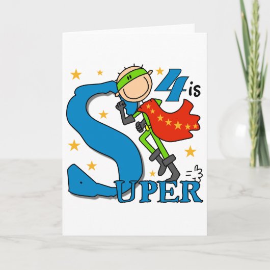 Superhero Boy 4. Geburtstag Shirts und Geschenke Karte (Vorderseite)