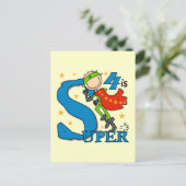 Superhero Boy 4. Geburtstag Shirts und Geschenke Postkarte (Stehend Vorderseite)