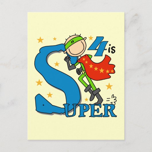 Superhero Boy 4. Geburtstag Shirts und Geschenke Postkarte (Vorderseite)