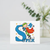 Superhero Boy 4. Geburtstag Shirts und Geschenke Postkarte (Stehend Vorderseite)