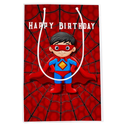 SuperHero Boy Birthday Party Mittlere Geschenktüte (Vorderseite)
