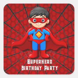 SuperHero Boy Birthday Party Quadratischer Aufkleber