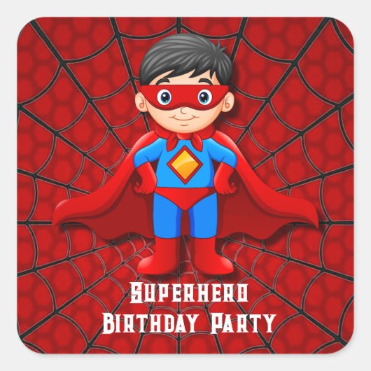 SuperHero Boy Birthday Party Quadratischer Aufkleber (Vorderseite)