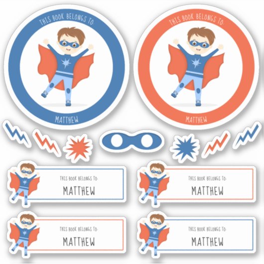 Superhero Boy Dieses Buch gehört Aufkleber (Vorderseite)