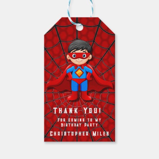 SuperHero Boy Geburtstagsparty Danke Geschenkanhänger (Vorderseite)