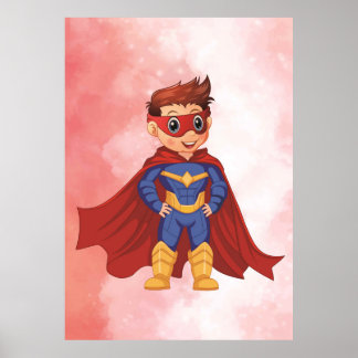 Superhero Boy in Blue Anzug - Fun Kids Mauer Art Poster