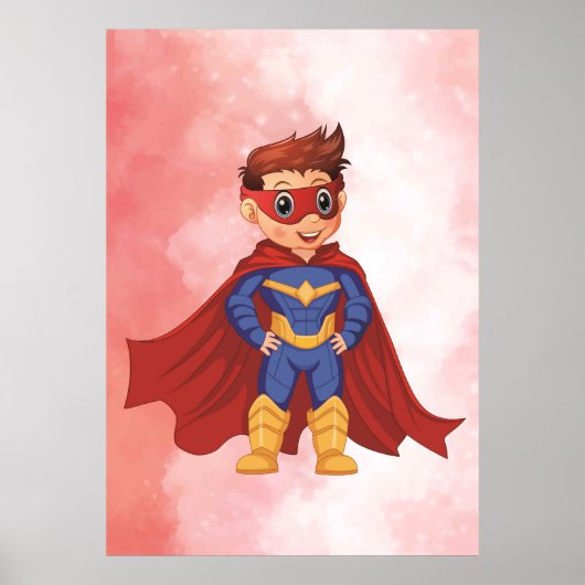 Superhero Boy in Blue Anzug - Fun Kids Mauer Art Poster (Vorne)