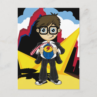 Superhero Boy in City Card Postkarte