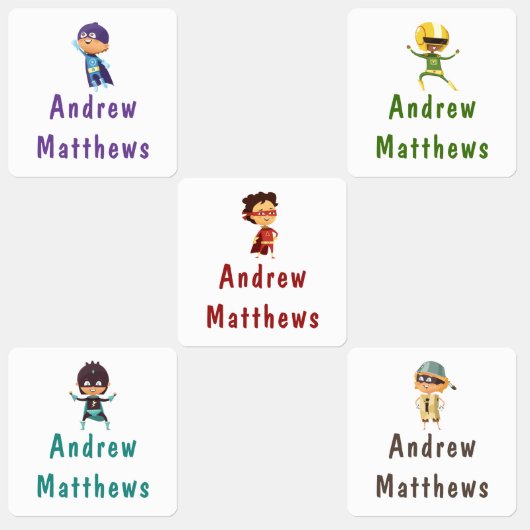 Superhero Boy Personalisierter Name Kleidung Etiketten (Gruppe)