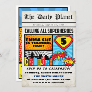 Superhero Boy's Newspaper Comic Style Geburtstag Einladung