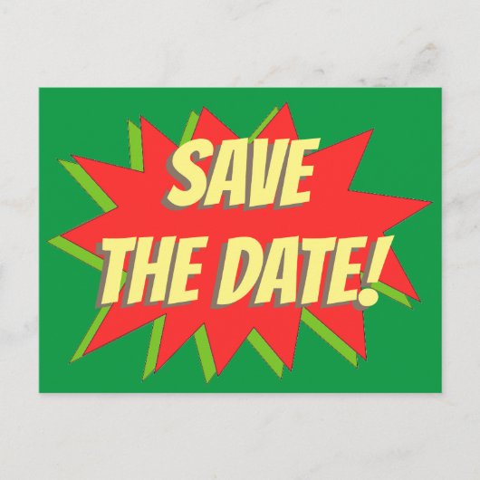 Superhero Comic Ankündigung Datum freihalten Postc (Vorderseite)