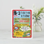 Superhero Comic Book Baby Shower Einladungen (Stehend Vorderseite)