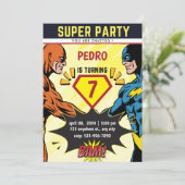 Superhero Comic Book Birthday Party Invitation Einladung (Stehend Vorderseite)
