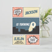 Superhero Comic Book Boy Birthday Einladung (Stehend Vorderseite)