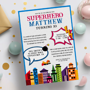 Superhero Comic Book Boys Birthday Einladung