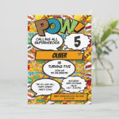 Superhero Comic Book Geburtstagsparty Einladung (Stehend Vorderseite)