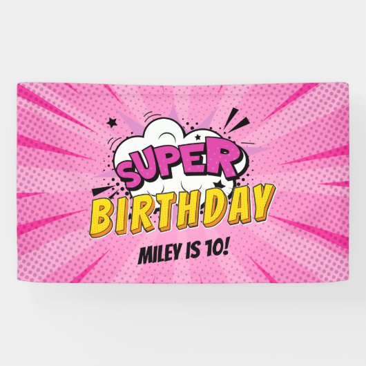 Superhero Comic Book Girl's Birthday Banner (Horizontal)