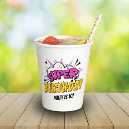 Superhero Comic Book Girl's Birthday Pappbecher